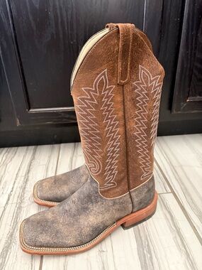Anderson Bean Tan Suede Cowboy Boots with Blue Logo Tag